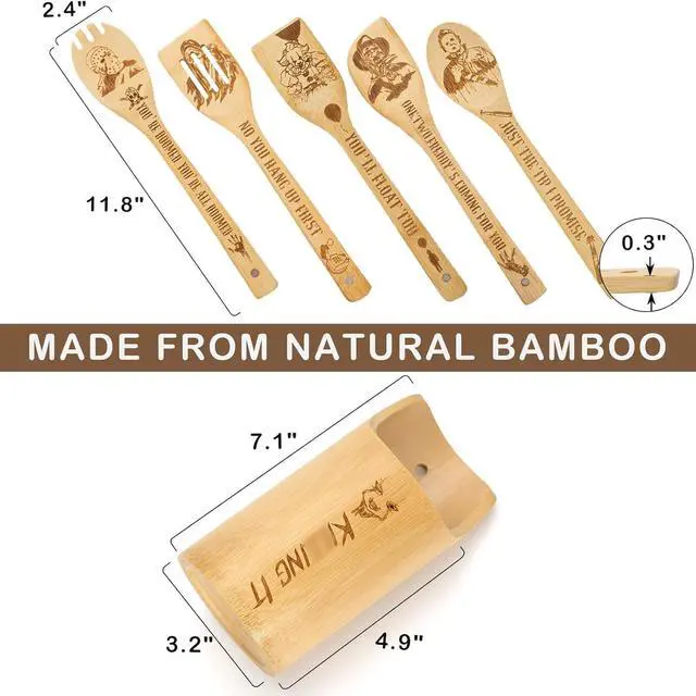Alt view image 3 of 7 - 6Pcs Horror Movie Character Cooking Gift Set Wooden Spoons Utensils with Matching Holder - Halloween Movie Merchandise Laser Engraved Bamboo Spoons Set for Halloween Film Gifts, Horror Decor for Party