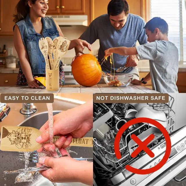 Alt view image 4 of 7 - 6Pcs Horror Movie Character Cooking Gift Set Wooden Spoons Utensils with Matching Holder - Halloween Movie Merchandise Laser Engraved Bamboo Spoons Set for Halloween Film Gifts, Horror Decor for Party