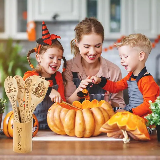 Alt view image 5 of 7 - 6Pcs Horror Movie Character Cooking Gift Set Wooden Spoons Utensils with Matching Holder - Halloween Movie Merchandise Laser Engraved Bamboo Spoons Set for Halloween Film Gifts, Horror Decor for Party