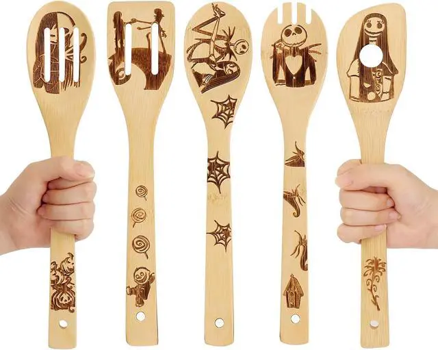 Main image of Nightmare Before Christmas Gifts - 5 Pcs Wooden Spoons for Cooking,Halloween Kitchen Utensils Set,Cooking Utensils set for Halloween Decor
