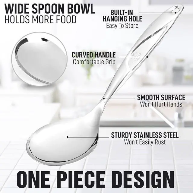 Alt view image 2 of 7 - Zulay Kitchen Stainless Steel Serving Spoon - Large Cooking Spoon - Durable Premium Stainless Steel with Comfortable, Ergonomic Handle - Easy to Clean - Perfect for At Home Cooking & Buffets - 11.5