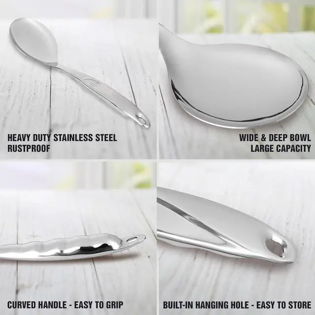 Alt view image 4 of 7 - Zulay Kitchen Stainless Steel Serving Spoon - Large Cooking Spoon - Durable Premium Stainless Steel with Comfortable, Ergonomic Handle - Easy to Clean - Perfect for At Home Cooking & Buffets - 11.5