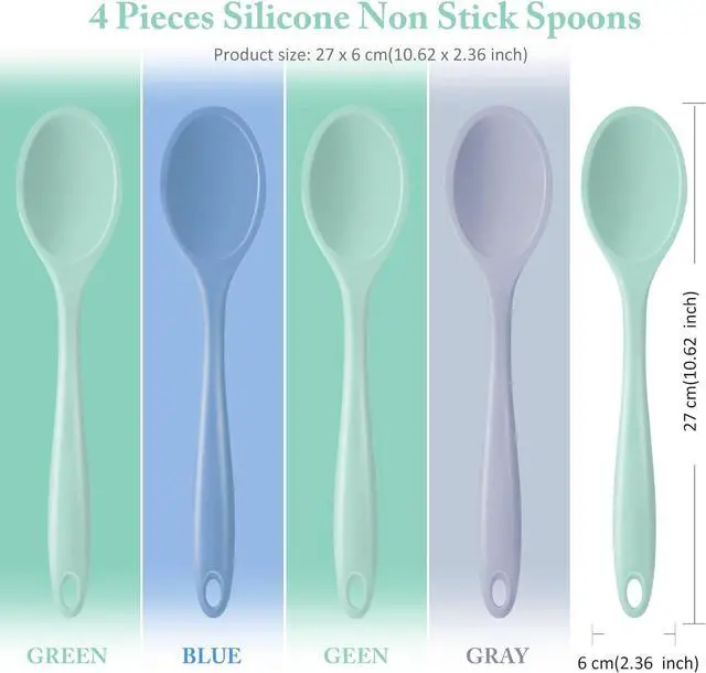 Alt view image 2 of 6 - Shappy 4 Pieces Silicone Mixing Spoon Spatula Scrapers for Cooking, 10.6 Inch Heat Resistant Large Non Stick Basting Utensil for Mixing, Baking, Serving and Stirring(Spoon,Fresh Color)