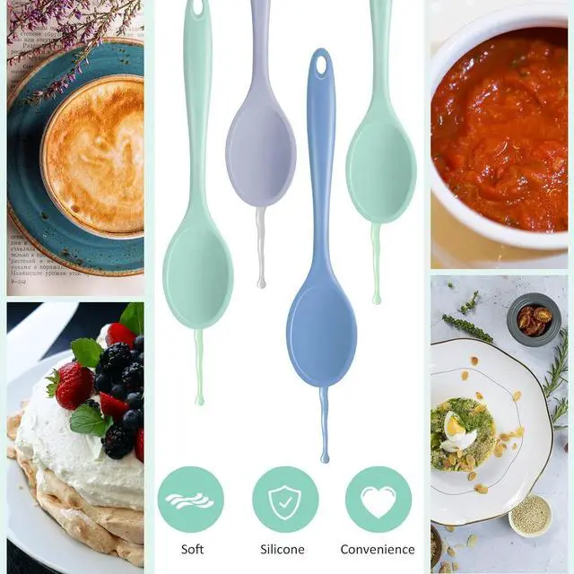 Alt view image 4 of 6 - Shappy 4 Pieces Silicone Mixing Spoon Spatula Scrapers for Cooking, 10.6 Inch Heat Resistant Large Non Stick Basting Utensil for Mixing, Baking, Serving and Stirring(Spoon,Fresh Color)