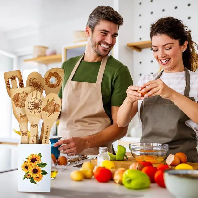 Alt view image 7 of 7 - 7 Pcs Sunflower Kitchen Utensils Set Bamboo Spoons for Cooking with Utensils Holder Sunflower Kitchen Decor Cute Utensil Caddy Farmhouse Kitchen Counter Decor for Countertop