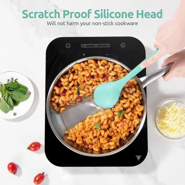 Alt view image 4 of 7 - 13.3" Solid Cooking Spoon: U-Taste 600ºF Heat Resistant Kitchen Mixing Spoon, Food Grade Nonstick Long and Large Rubber Soup Utensil for Serving, Stirring, Basting, for Pot Cookware (Aqua Sky)