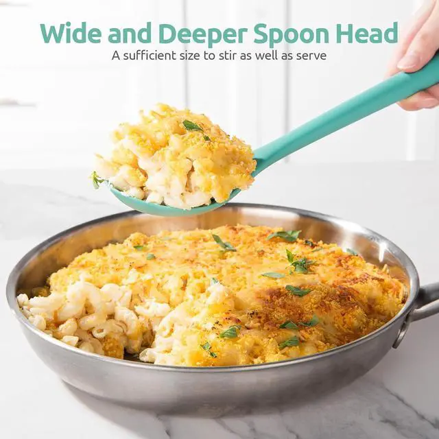 Alt view image 7 of 7 - 13.3" Solid Cooking Spoon: U-Taste 600ºF Heat Resistant Kitchen Mixing Spoon, Food Grade Nonstick Long and Large Rubber Soup Utensil for Serving, Stirring, Basting, for Pot Cookware (Aqua Sky)
