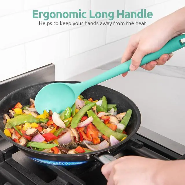 Alt view image 5 of 7 - 13.3" Solid Cooking Spoon: U-Taste 600ºF Heat Resistant Kitchen Mixing Spoon, Food Grade Nonstick Long and Large Rubber Soup Utensil for Serving, Stirring, Basting, for Pot Cookware (Aqua Sky)