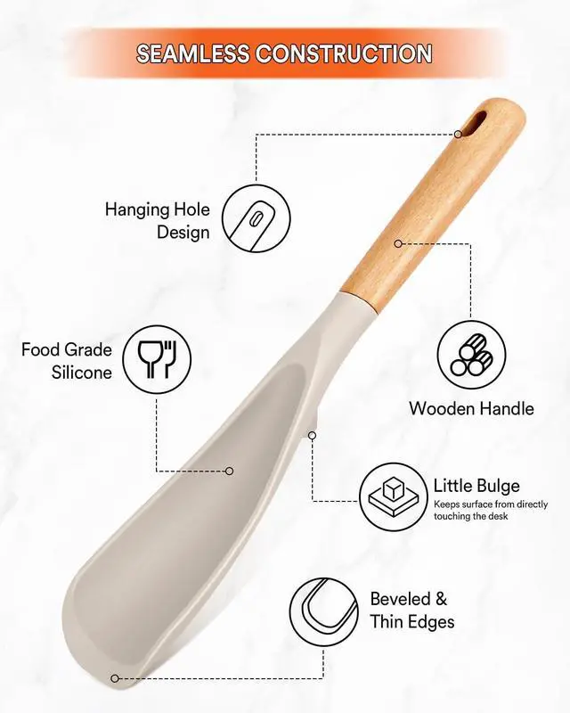 Alt view image 4 of 7 - Cooking Spoon for Nonstick Cookwares, Great for Cooking and Serving Sturdy BPA-Free Matte Silicone, Wood Handle Spoon for Mixing, Scoop, and Scrape (Khaki & Turquoise, 11.4 inch)