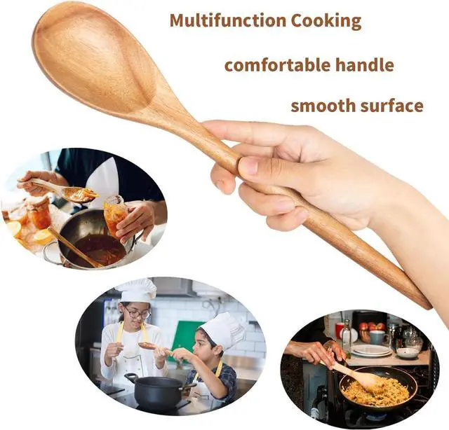 Alt view image 3 of 6 - 2PCS Acacia Wooden Spoons For Cooking-14 Inch Smooth Finish Cooking Spoons-Comfortable Grip Wood Spoons for Cooking - Non-Stick Cooking Utensils (Corner spoon + Cooking Spatula)