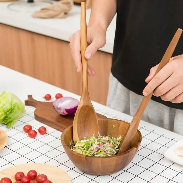 Alt view image 6 of 6 - 2PCS Acacia Wooden Spoons For Cooking-14 Inch Smooth Finish Cooking Spoons-Comfortable Grip Wood Spoons for Cooking - Non-Stick Cooking Utensils (Corner spoon + Cooking Spatula)
