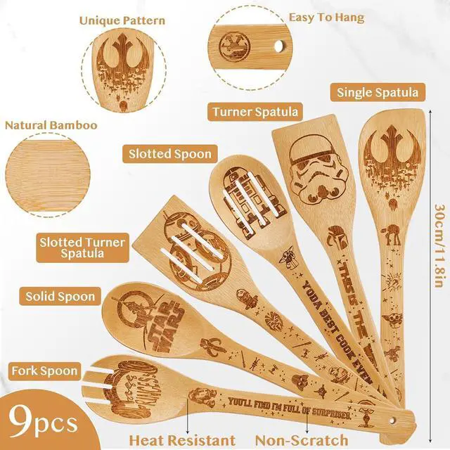 Alt view image 2 of 6 - Star Gifts for Women,Home Decor,Kitchen Utensils Set,Wooden Cooking Spoons with Apron Oven Mitt Potholder for Fans,Best Birthday Wedding and Housewarming Christmas Presents 9 pcs
