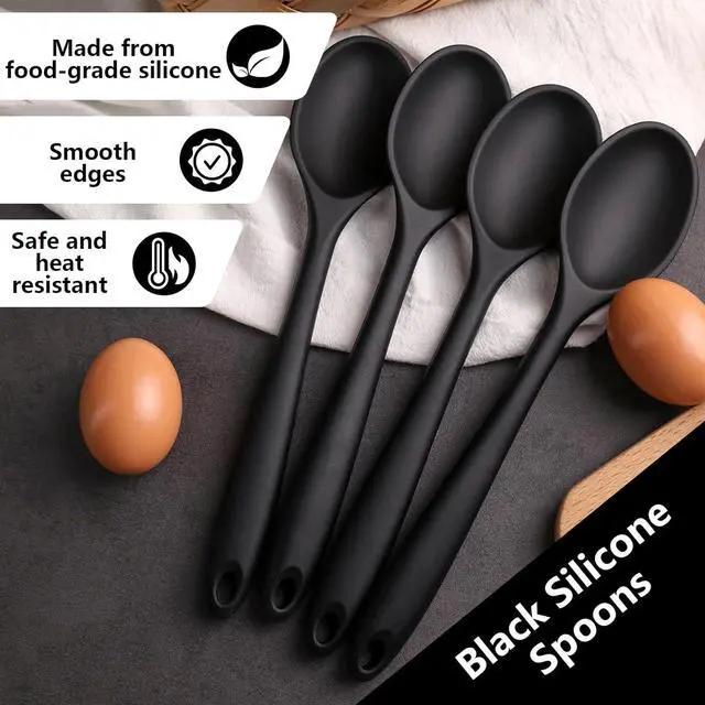 Alt view image 3 of 6 - HAKSEN 4PCS Large Silicone Spoons, Nonstick Heat Resistant Spoons Kitchen Cooking Spoon for Mixing Cooking Baking Stirring