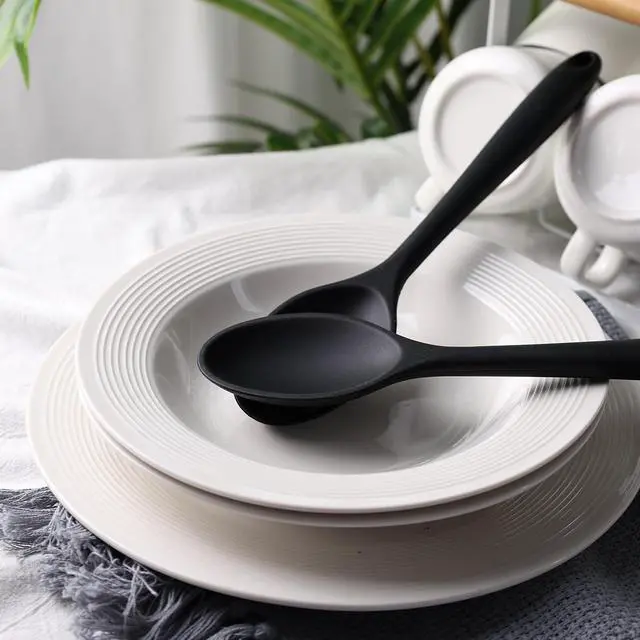 Alt view image 6 of 6 - HAKSEN 4PCS Large Silicone Spoons, Nonstick Heat Resistant Spoons Kitchen Cooking Spoon for Mixing Cooking Baking Stirring