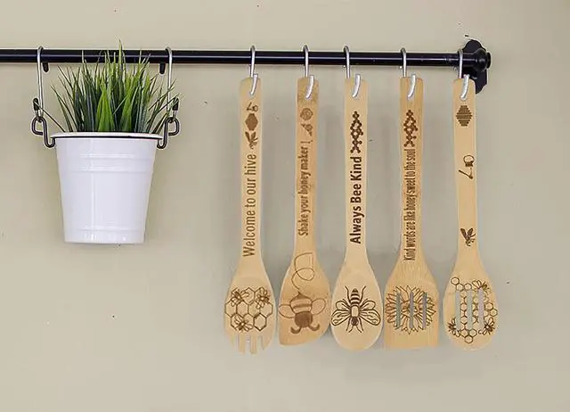 Alt view image 2 of 7 - 5PCS Bee Wooden Cooking Spoons Set,Bee Gifts,Bee Kitchen Decor,Gifts for Beekeepers,Bamboo Cooking Utensil Spoons Housewarming Wedding Mom Kitchen Gift Idea Kitchen Decor
