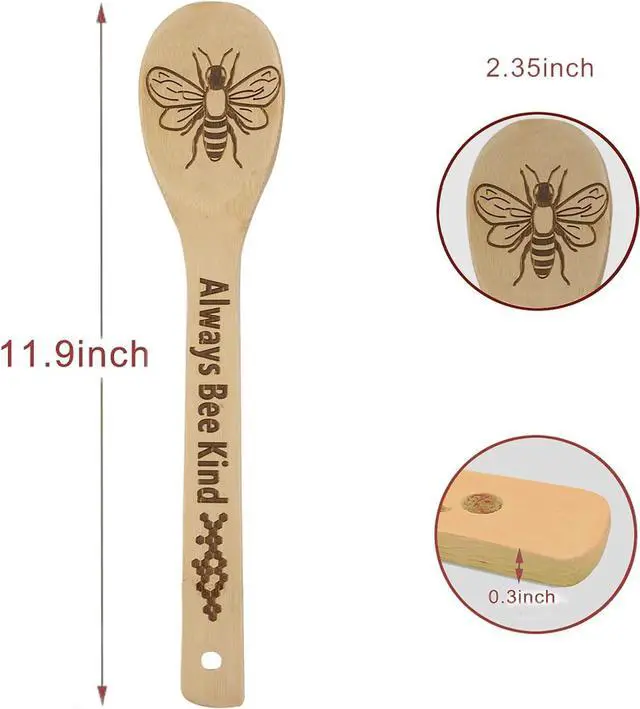 Alt view image 3 of 7 - 5PCS Bee Wooden Cooking Spoons Set,Bee Gifts,Bee Kitchen Decor,Gifts for Beekeepers,Bamboo Cooking Utensil Spoons Housewarming Wedding Mom Kitchen Gift Idea Kitchen Decor