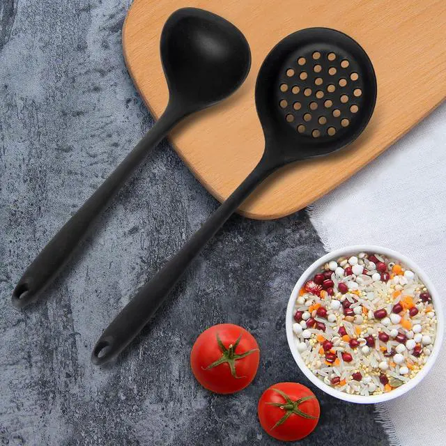 Alt view image 5 of 7 - Silicone Soup Ladle Spoon Set of 2,Silicone Nonstick Large Skimmer Slotted Spoons,Kitchen Ladle Strainer Spoons Heat Resistant Cooking Utensil for Cooking Stirring Serving Draining Frying