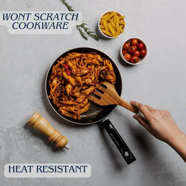 Alt view image 5 of 6 - Wooden utensils for cooking set of 8, Natural Acacia Wood spoons and spatula set, Non-stick, Durable, Eco- friendly and safe kitchen cooking spoon | white handles | 12 inch each