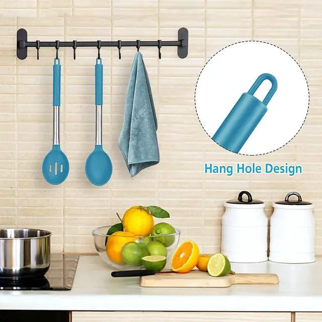 Alt view image 5 of 7 - Pack of 2 Large Silicone Cooking Spoons, Non-Stick Stainless Steel Slotted and Solid Spoon Set for Serving, Mixing, Draining, Heat Resistant, Scratch Resistant and BPA Free Kitchen Scoops (Blue)