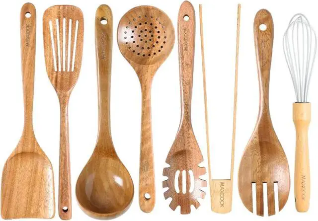 Main image of Wooden Spoons for Cooking,8 Pcs Teak Wooden Kitchen Utensils Set,Natural Acacia Wood Non-stick Spatula Cooking Spoons,Lightweight, Convenient, Easy to Wash Cooking Utensil set Wood Whisk