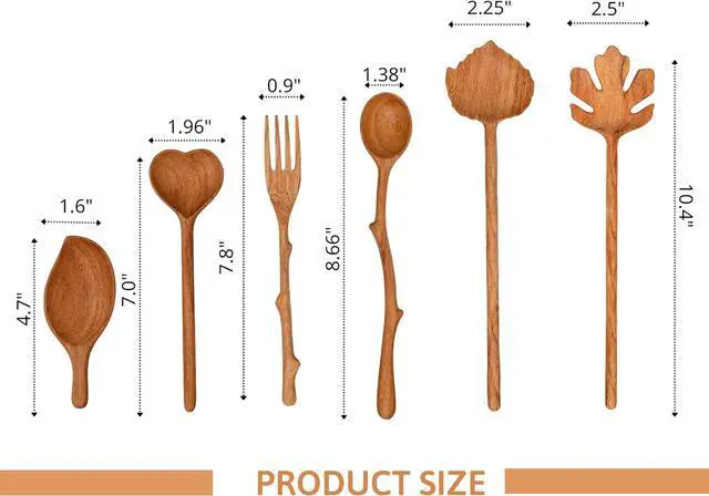 Alt view image 4 of 7 - Natural Wooden Spoons and Forks Set (Set of 6), Hostess Gifts for Women, Couple, Mother's Day Ideas for Mom, Kitchen Cottagecore, Handmade Cooking Gift Ideas