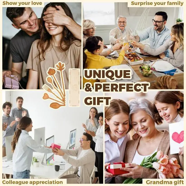 Alt view image 6 of 7 - Natural Wooden Spoons and Forks Set (Set of 6), Hostess Gifts for Women, Couple, Mother's Day Ideas for Mom, Kitchen Cottagecore, Handmade Cooking Gift Ideas