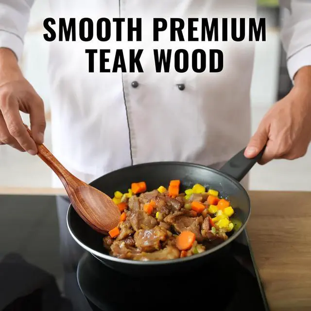 Alt view image 2 of 7 - Zulay Kitchen Premium Large Teak Wooden Spoon For Cooking - Durable Wooden Cooking Utensil, Perfect Wooden Kitchen Utensil Set Addition, Smooth Finish Natural Teak Spoon, Non-Stick Wooden Spoon