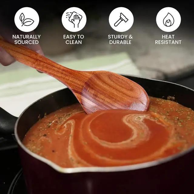 Alt view image 4 of 7 - Zulay Kitchen Premium Large Teak Wooden Spoon For Cooking - Durable Wooden Cooking Utensil, Perfect Wooden Kitchen Utensil Set Addition, Smooth Finish Natural Teak Spoon, Non-Stick Wooden Spoon