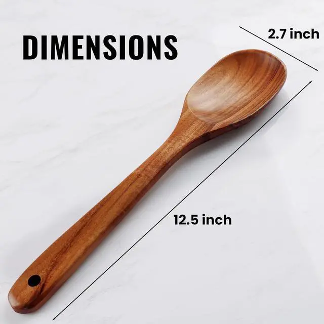 Alt view image 6 of 7 - Zulay Kitchen Premium Large Teak Wooden Spoon For Cooking - Durable Wooden Cooking Utensil, Perfect Wooden Kitchen Utensil Set Addition, Smooth Finish Natural Teak Spoon, Non-Stick Wooden Spoon