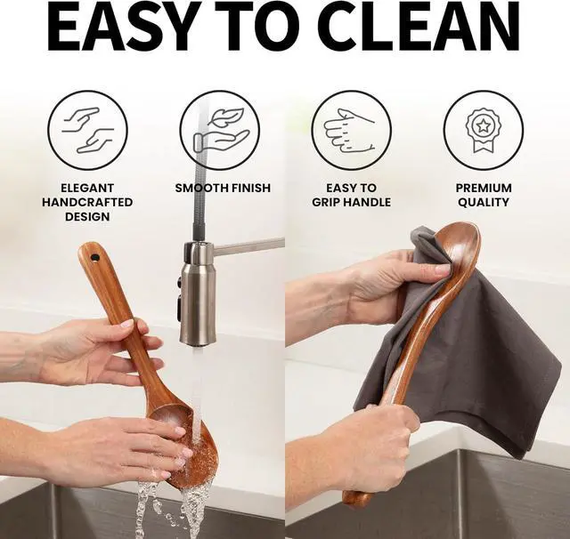 Alt view image 7 of 7 - Zulay Kitchen Premium Large Teak Wooden Spoon For Cooking - Durable Wooden Cooking Utensil, Perfect Wooden Kitchen Utensil Set Addition, Smooth Finish Natural Teak Spoon, Non-Stick Wooden Spoon