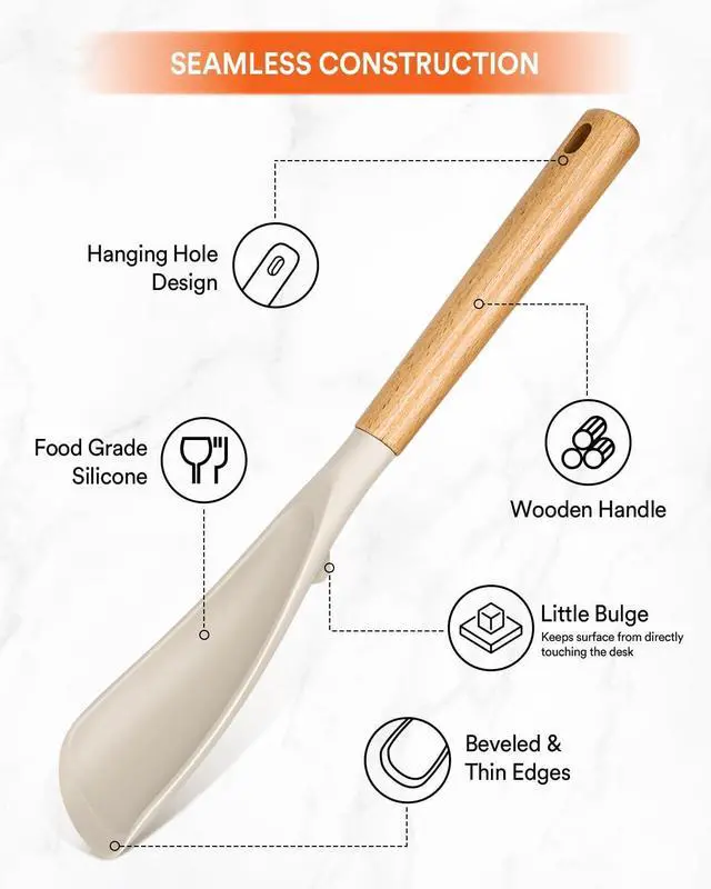 Alt view image 4 of 7 - Cooking Spoon for Nonstick Cookwares, Great for Cooking and Serving Sturdy BPA-Free Matte Silicone, Wood Handle Spoon for Mixing, Scoop, and Scrape (Khaki & Turquoise, 13.4 inch)