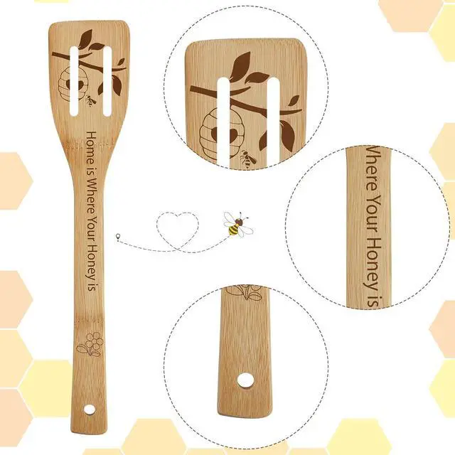 Alt view image 4 of 7 - Sawysine 6 Pcs Bee Wooden Spoons Set Honey Themed Cooking Utensil Spoon Spatula Set Bee Kitchen Decor for Women Housewarming Wedding Grandma Kitchen Gifts