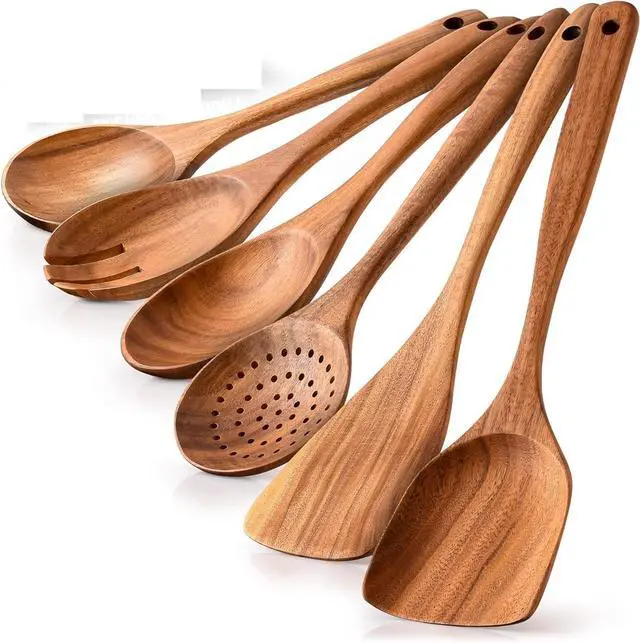 Main image of 6-Pcs Wooden Spoons for Cooking - Smooth Finish Acacia Utensils -Wood Spoons for serving - -Non-Stick Cooking Utensils made of wood -