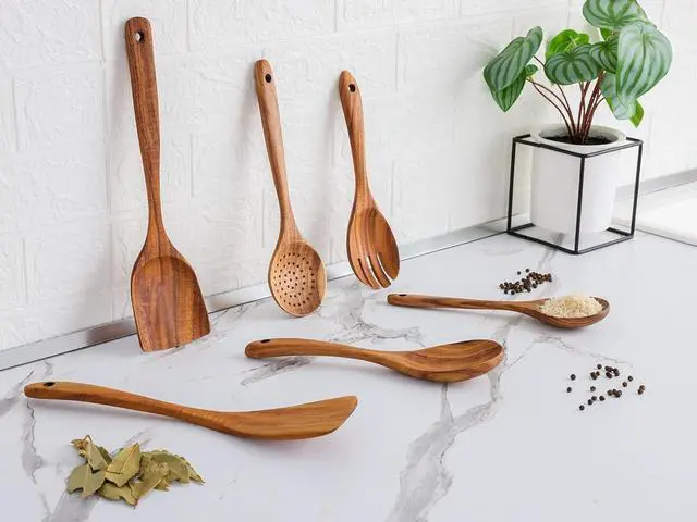 Alt view image 2 of 6 - 6-Pcs Wooden Spoons for Cooking - Smooth Finish Acacia Utensils -Wood Spoons for serving - -Non-Stick Cooking Utensils made of wood -