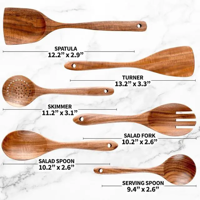 Alt view image 4 of 6 - 6-Pcs Wooden Spoons for Cooking - Smooth Finish Acacia Utensils -Wood Spoons for serving - -Non-Stick Cooking Utensils made of wood -