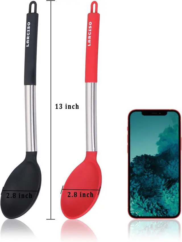Alt view image 2 of 7 - 4 pieces Large silicone spoons, Food Grade Silicone Cooking Spoon, Non-Stick Serving Spoon, 13" Kitchen Utensils for Mixing, Serving, Cooking