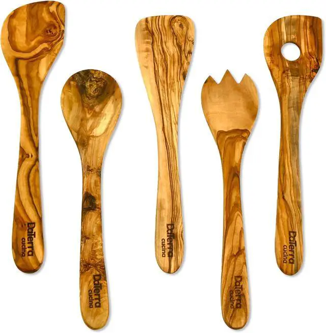 Main image of 12-Inch Olive Wood Cooking Tools  5-Piece Wooden Kitchen Utensils Set with Spoons, Spatulas & Cooking Tools  Wood Kitchen Utensils Set for Cooking  Crafted Wood Essentials by DaTerra Cucina