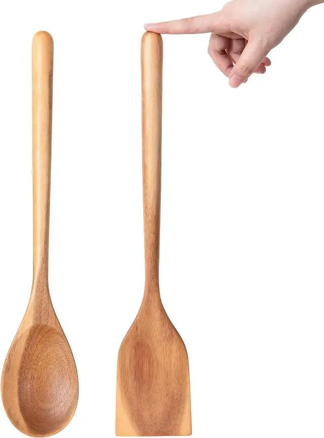 Main image of 2PCS Long Handle Gigantic Spatula Spoon Premium Acacia Wooden Spoons For Cooking 17''Large Soliod Wooden Cooking Spoons Smooth Finish in Large Style Cooking Kitchen Utensil Set