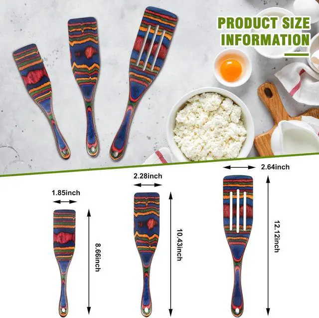 Alt view image 2 of 6 - Spurtle Set, Wooden Utensils for Cooking, Kitchen Utensils Set, Pakkawood Kitchen Cooking Utensils Set, Apartment Essentials Wood Serving Spatula spoon, Home & kitchen Gift for Women & Men