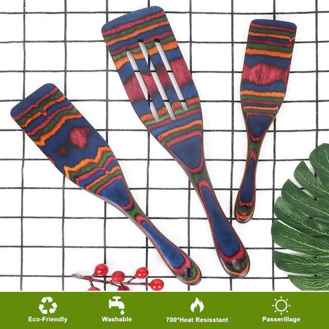 Alt view image 5 of 6 - Spurtle Set, Wooden Utensils for Cooking, Kitchen Utensils Set, Pakkawood Kitchen Cooking Utensils Set, Apartment Essentials Wood Serving Spatula spoon, Home & kitchen Gift for Women & Men