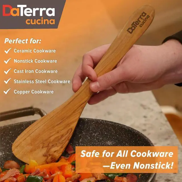 Alt view image 3 of 7 - 12-Inch Olive Wood Cooking Tools  5-Piece Wooden Kitchen Utensils Set with Spoons, Spatulas & Cooking Tools  Wood Kitchen Utensils Set for Cooking  Crafted Wood Essentials by DaTerra Cucina