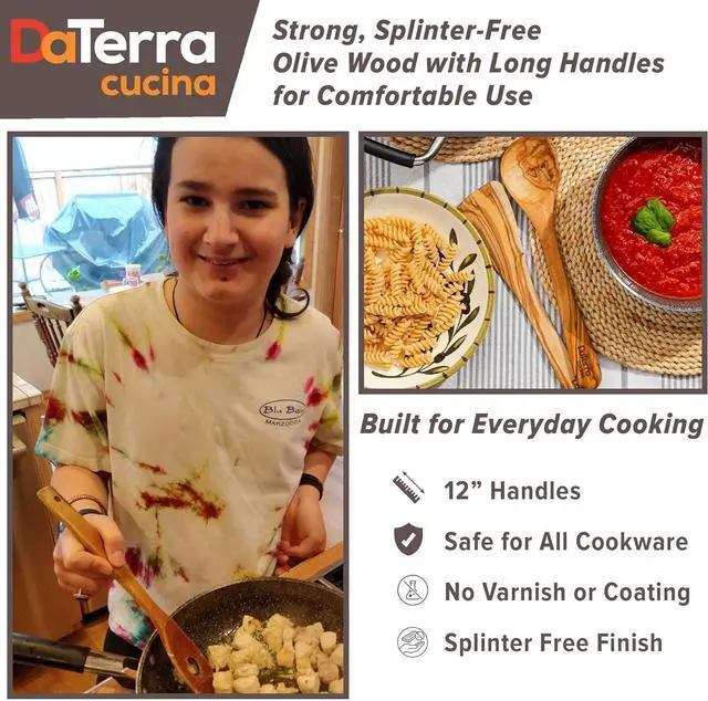 Alt view image 4 of 7 - 12-Inch Olive Wood Cooking Tools  5-Piece Wooden Kitchen Utensils Set with Spoons, Spatulas & Cooking Tools  Wood Kitchen Utensils Set for Cooking  Crafted Wood Essentials by DaTerra Cucina