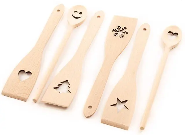 Main image of tuuli Kitchen - 6-Piece Wooden Cooking Utensils Set, Specially Designed Solid Beechwood Wooden Spoons and Wood Spatula with Motiv, Durable Wooden Utensils for Everyday Use
