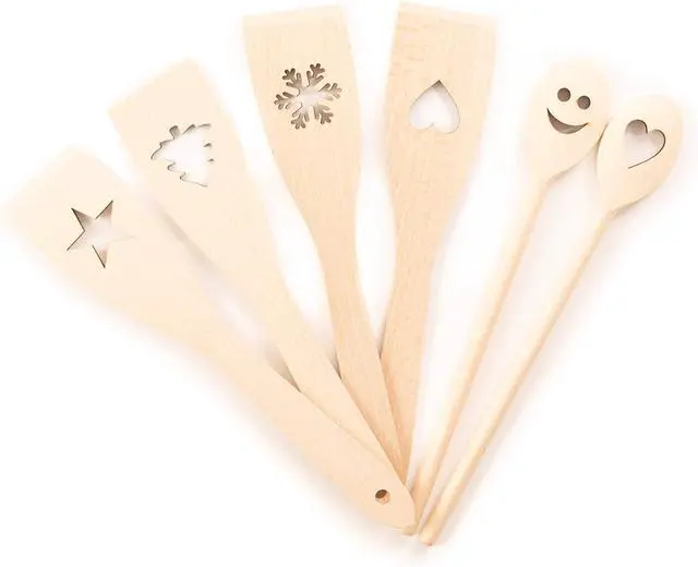 Alt view image 2 of 7 - tuuli Kitchen - 6-Piece Wooden Cooking Utensils Set, Specially Designed Solid Beechwood Wooden Spoons and Wood Spatula with Motiv, Durable Wooden Utensils for Everyday Use