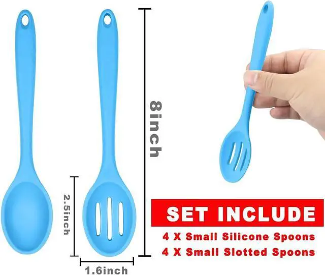 Alt view image 2 of 7 - ELANE 8 Pcs Silicone Cooking Spoons Set,Mixing Spoons for Cooking Spoons for Nonstick Cookware Silicone Serving Spoons,Mixing Spoons for Cooking(Blue)