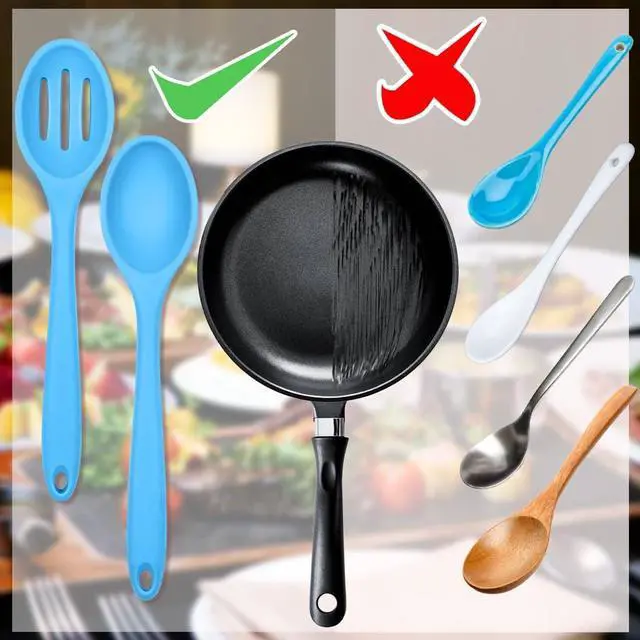 Alt view image 3 of 7 - ELANE 8 Pcs Silicone Cooking Spoons Set,Mixing Spoons for Cooking Spoons for Nonstick Cookware Silicone Serving Spoons,Mixing Spoons for Cooking(Blue)