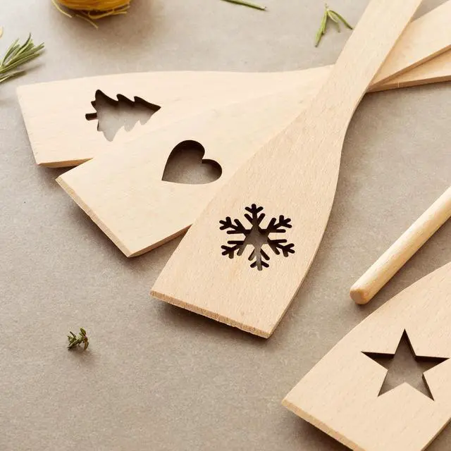Alt view image 6 of 7 - tuuli Kitchen - 6-Piece Wooden Cooking Utensils Set, Specially Designed Solid Beechwood Wooden Spoons and Wood Spatula with Motiv, Durable Wooden Utensils for Everyday Use