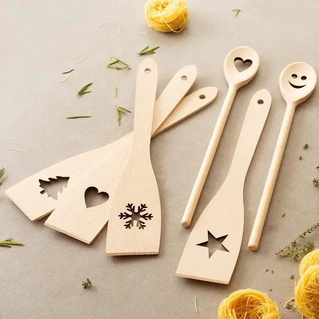Alt view image 7 of 7 - tuuli Kitchen - 6-Piece Wooden Cooking Utensils Set, Specially Designed Solid Beechwood Wooden Spoons and Wood Spatula with Motiv, Durable Wooden Utensils for Everyday Use