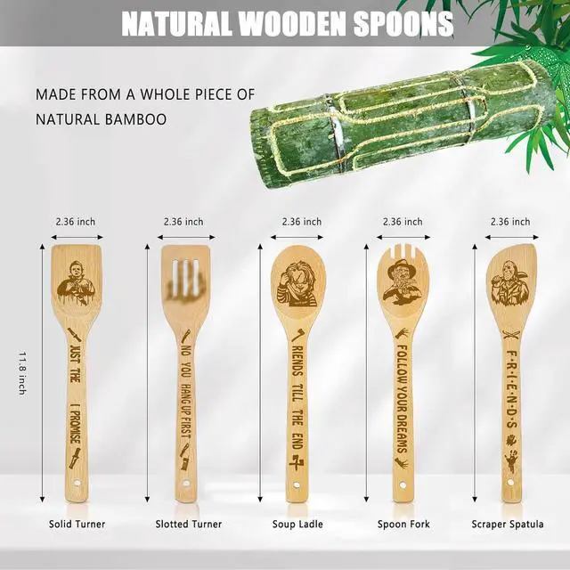 Alt view image 2 of 7 - Horror Movie Merchandise Decor Halloween Gifts Wooden Spoons for Cooking, Natural Bamboo Kitchen Decorations Set 5 Pack for Women Man Birthday Fan Lover Gift Holiday Scary Party Accessory