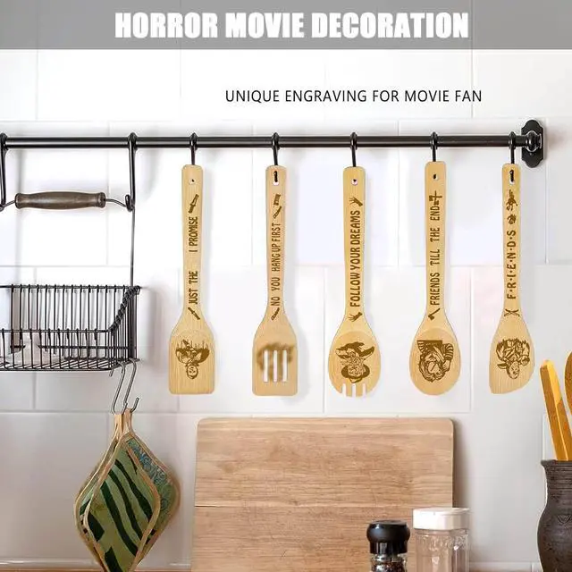 Alt view image 7 of 7 - Horror Movie Merchandise Decor Halloween Gifts Wooden Spoons for Cooking, Natural Bamboo Kitchen Decorations Set 5 Pack for Women Man Birthday Fan Lover Gift Holiday Scary Party Accessory